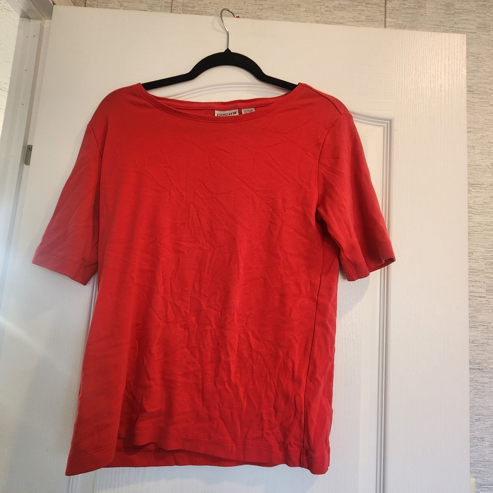 Chico's Red Women's Blouse Size 1 (Medium) Euc